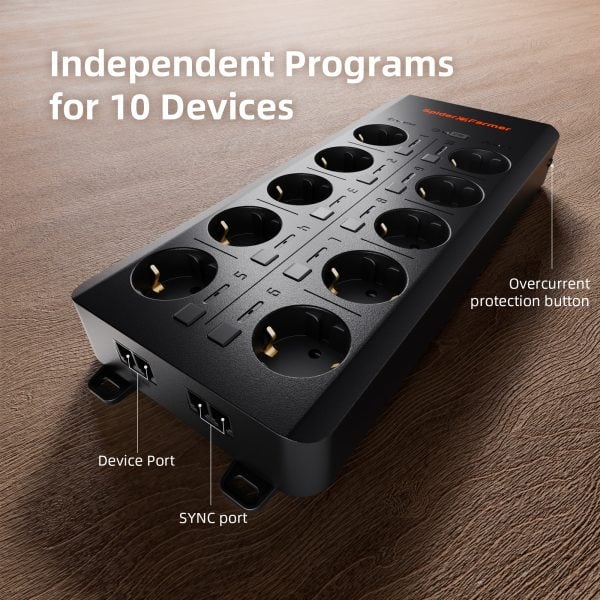 2025 Spider Farmer GGS AC10 Mehrfachsteckdose mit 10 Anschlüssen für Klimasteuerung im Grow-Zelt – mit Temperatur-, Luftfeuchtigkeits- und VPD-Messung, Zeitsteuerung, Verlaufsdaten, Bluetooth & WLAN