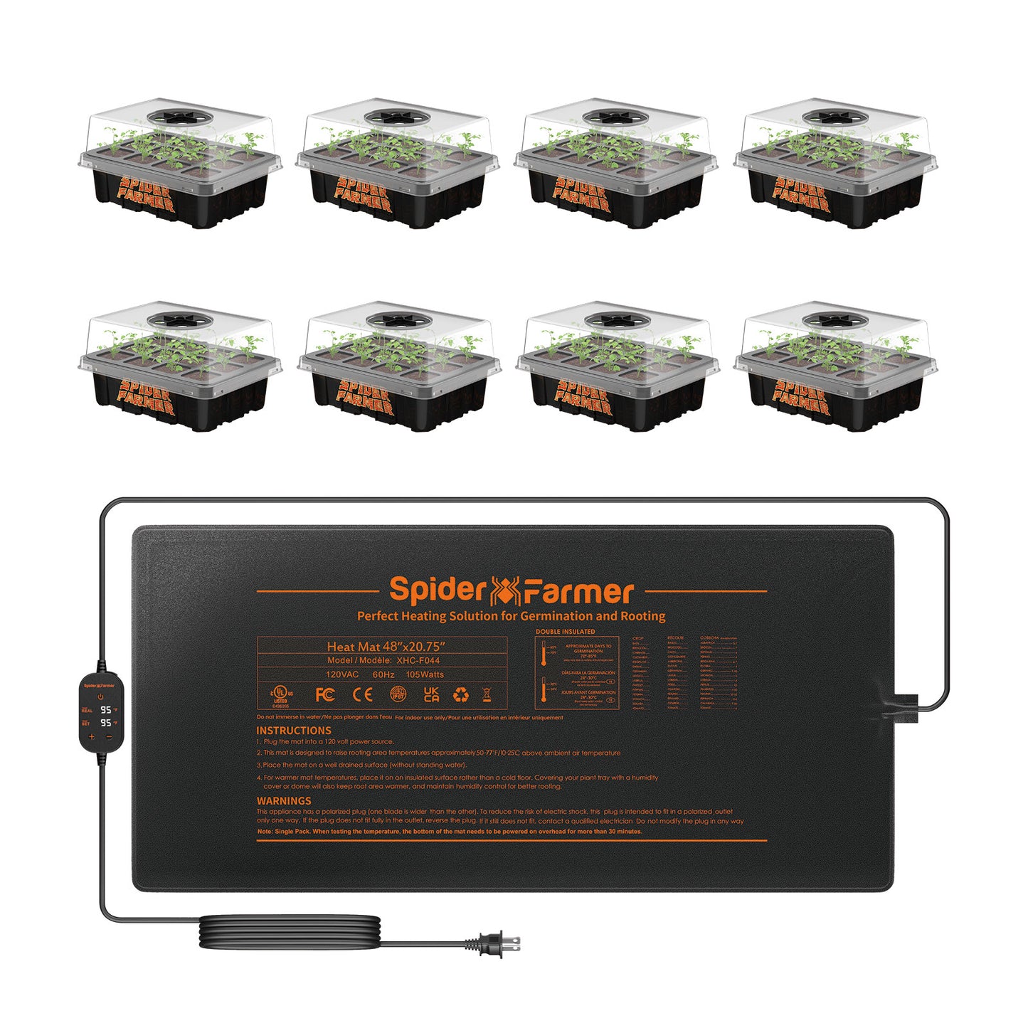 2025 New Spider Farmer 121 X 52cm Seedling Heat Mat With 4 Pack Seed Starter Trays
