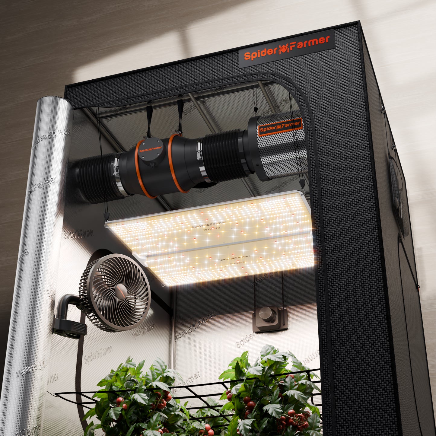 2025 Spider Farmer® 120x120X200cm Complete Grow Tent Kit丨SF4000 301H EVO Full Spectrum LED Grow Light丨6” Clip Fan丨6” Ventilation System with Speed Controller