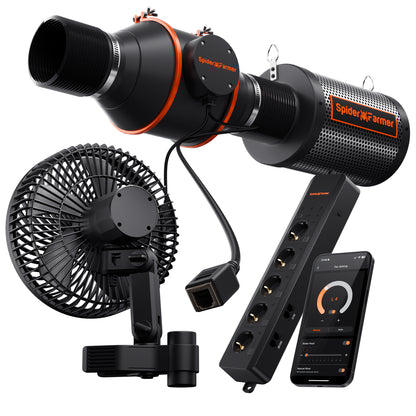 Experience the Latest Features – 2025 Spider Farmer GGS AC5 Power Strip Kits with Next-Gen 6” Clip Fan & 4” Inline Fan (with RJ12 Port), Ducting, and Carbon Filter Kits (Light Not Included)