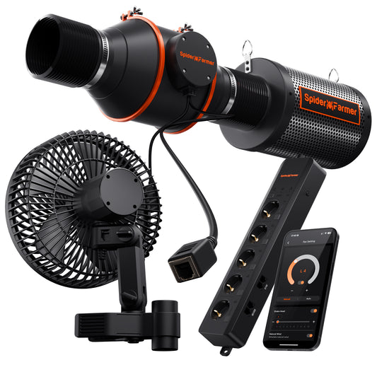 Experience the Latest Features – 2025 Spider Farmer GGS AC5 Power Strip Kits with Next-Gen 6” Clip Fan & 4” Inline Fan (with RJ12 Port), Ducting, and Carbon Filter Kits (Light Not Included)