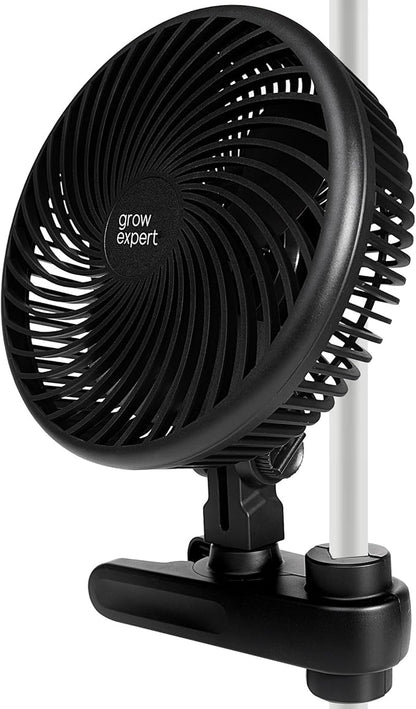 Grow Expert Oszillierender Clip-Ventilator für Growbox & Growzelte EC-Motor mit 10 Stufen, 32 dB(A), 250 cm Kabel – Umluftventilator für Luftzirkulation & gesundes Pflanzenwachstum (1 Stück)