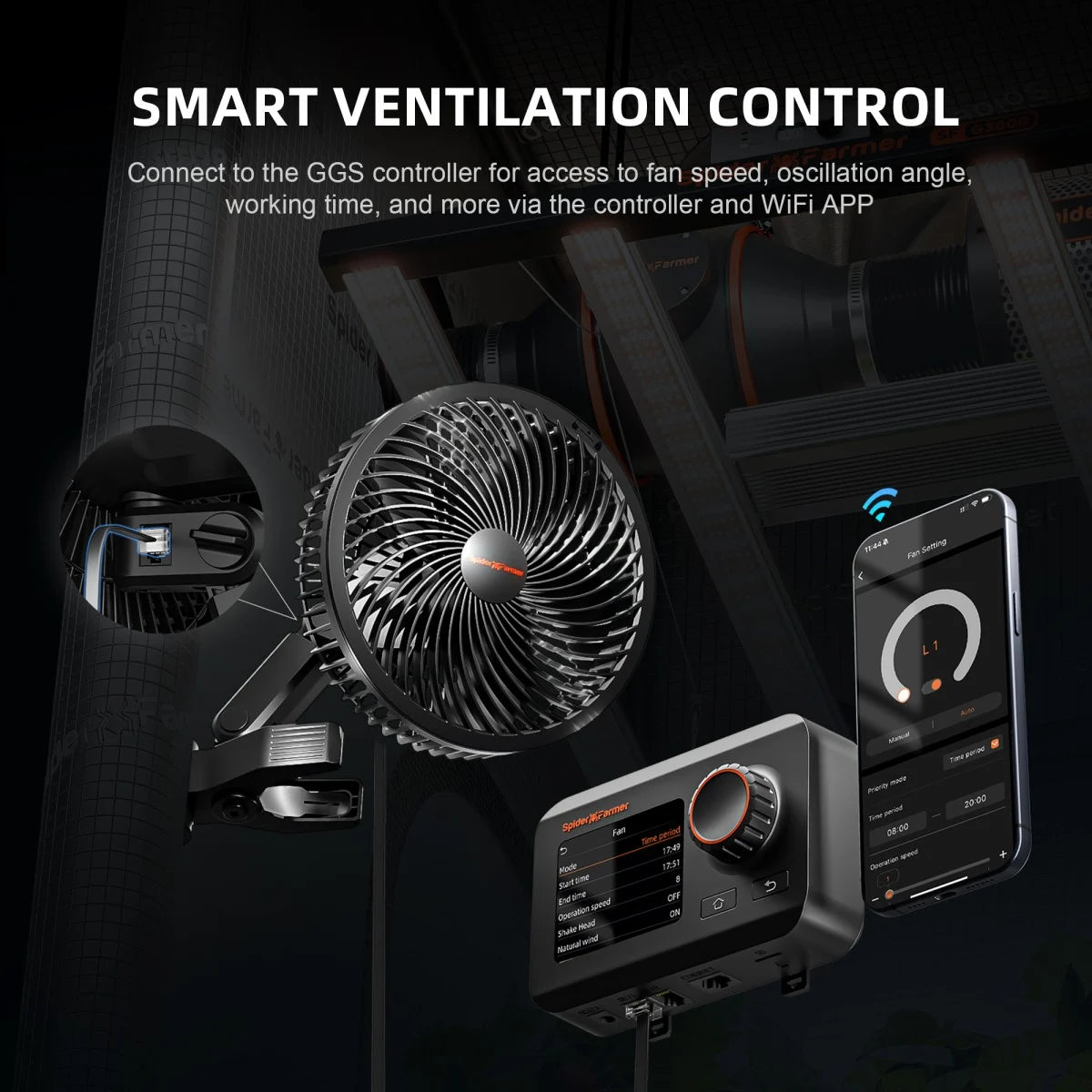 2025 New Version Spider Farmer®6-Inch Grow Tent Clip Fan EC Motor, 10 Speeds Wind Control 10-Level Wide-Angle Oscillation, Waterproof IP54 for Optimal Plant Airflow (Pack of 2)