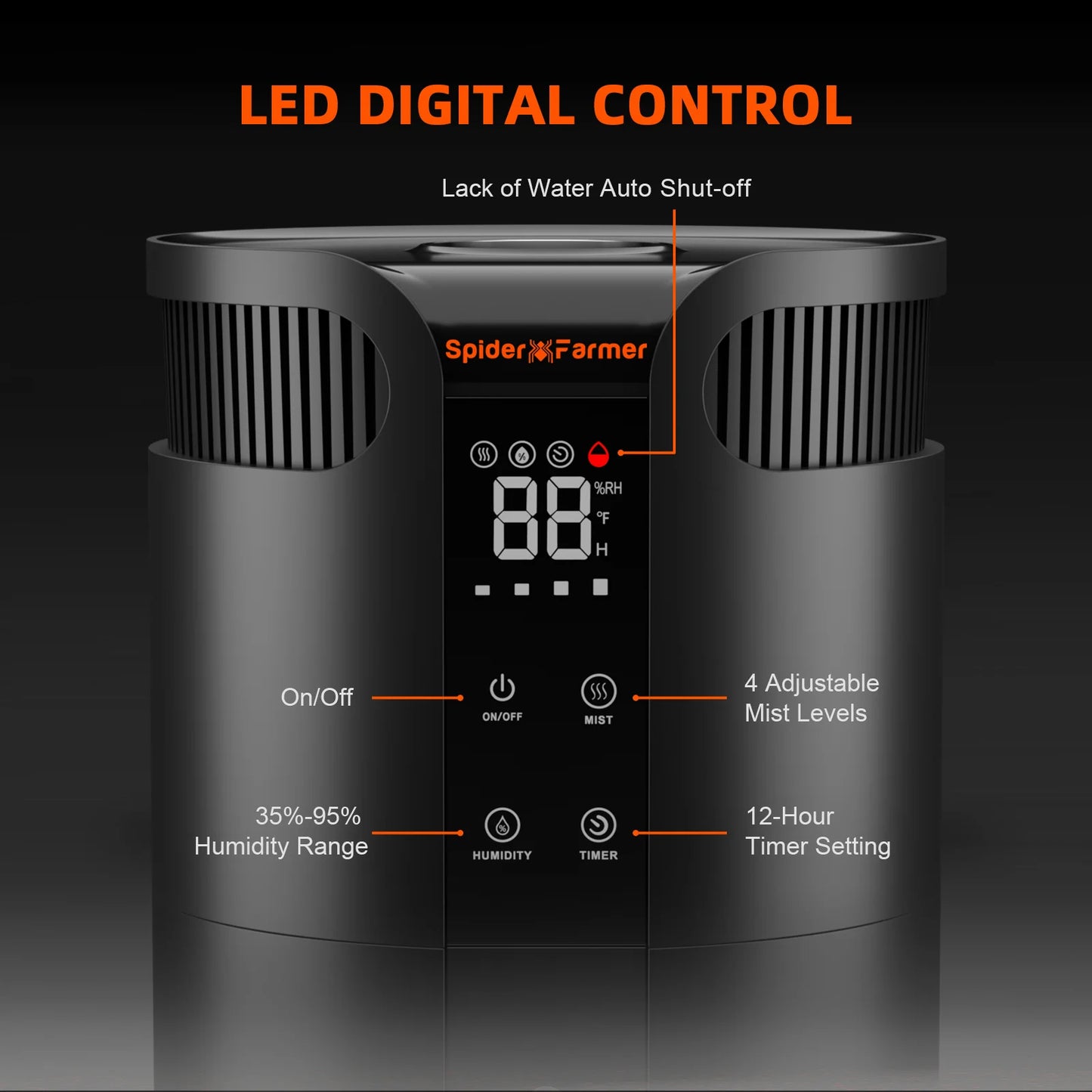 Spider Farmer 16L Cool Mist Humidifier Ultrasonic with Temperature & Humidity Probe for Plants Indoor Grow Tent