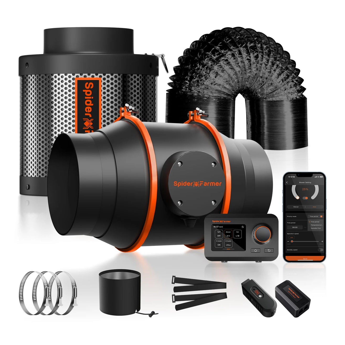 2025 New Spider Farmer 6-Inch Inline Duct Fan Kits 402CFM with GGS Controller Abluftventilator