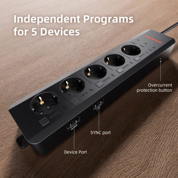 2025 Spider Farmer GGS AC5 Mehrfachsteckdose mit 5 Anschlüssen für Klimasteuerung im Grow-Zelt – mit Temperatur-, Luftfeuchtigkeits- und VPD-Messung, Zeitsteuerung, Verlaufsdaten, Bluetooth & WLAN