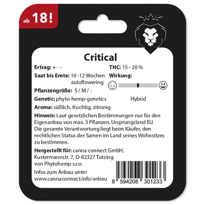 Hanfsamen Critical autoflowering 4 Seed Pack